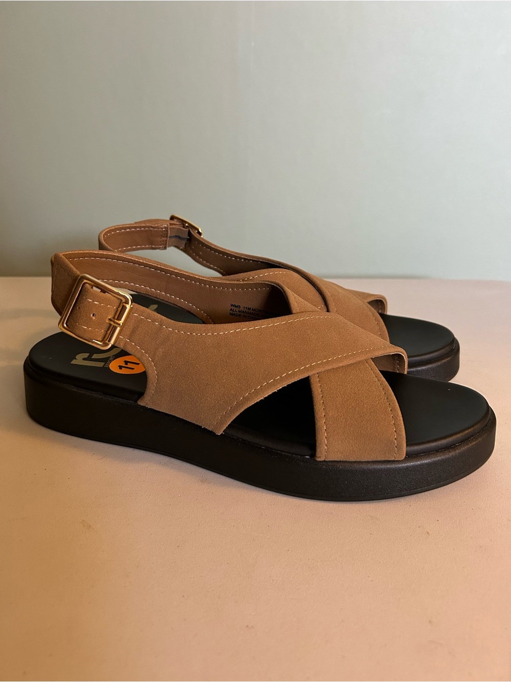 Report Tan Crisscross Slingback Platform Sandals